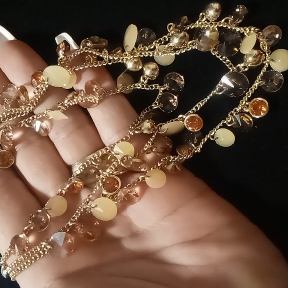Nine West Jewelry - Nine West Necklace peach crystal cut glass beaded .layered gold tone necklace